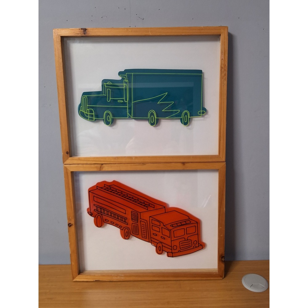 Target Framed Truck Wall Art Set Fire Truck and Semi Truck Kids Decor 15x12